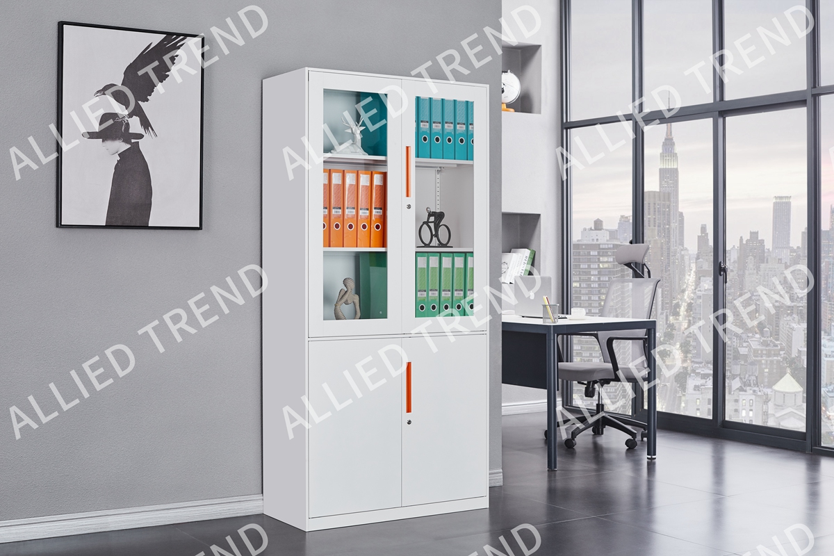 Four-Door (Upper Glass and Lower Steel) Double-Door Filing Cabinets 12MM-WTFMG-D4