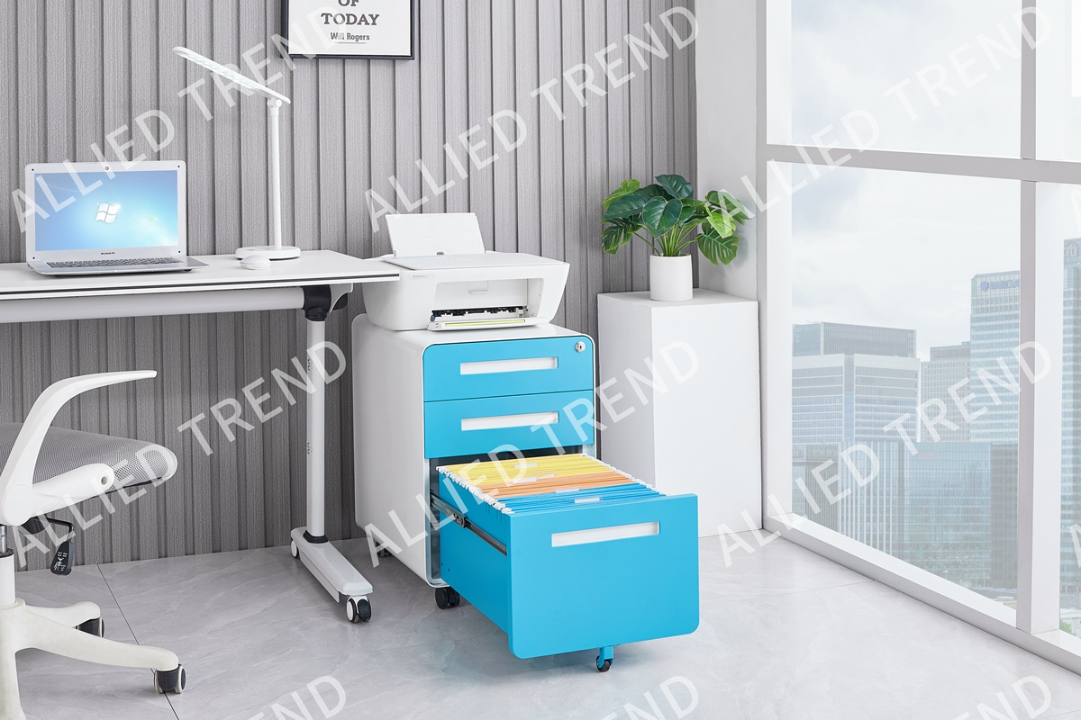 Blue Three-Drawer Mobile Cabinets with Pull Inset Handle AT-MP-19