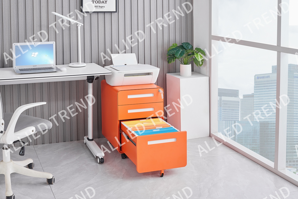 Orange Three-Drawer Mobile Cabinets with Pull Inset Handle AT-MP-18