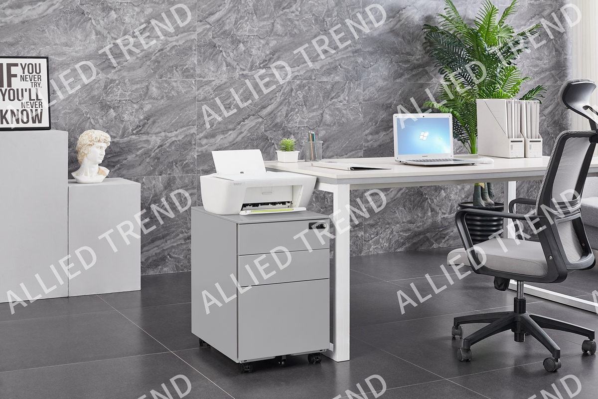 Grey Side-Pull Code Lock Three-Drawer Mobile Cabinets AT-MP-15