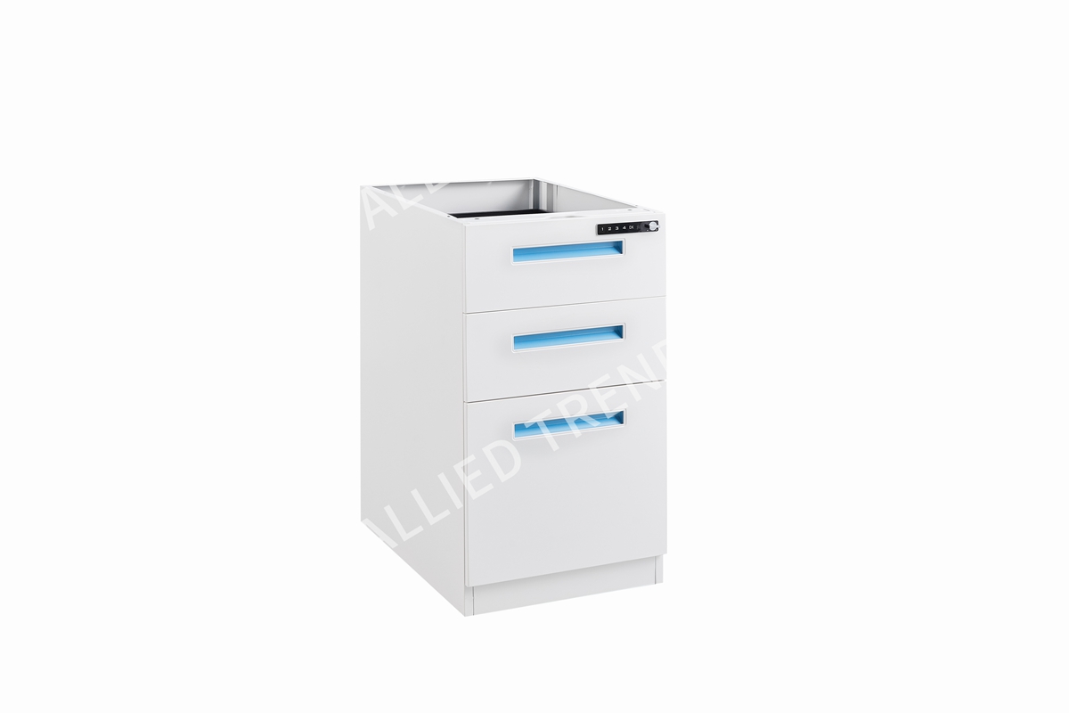 White Three-Drawer Topless Blue Pull Cabinets AT-MP-09
