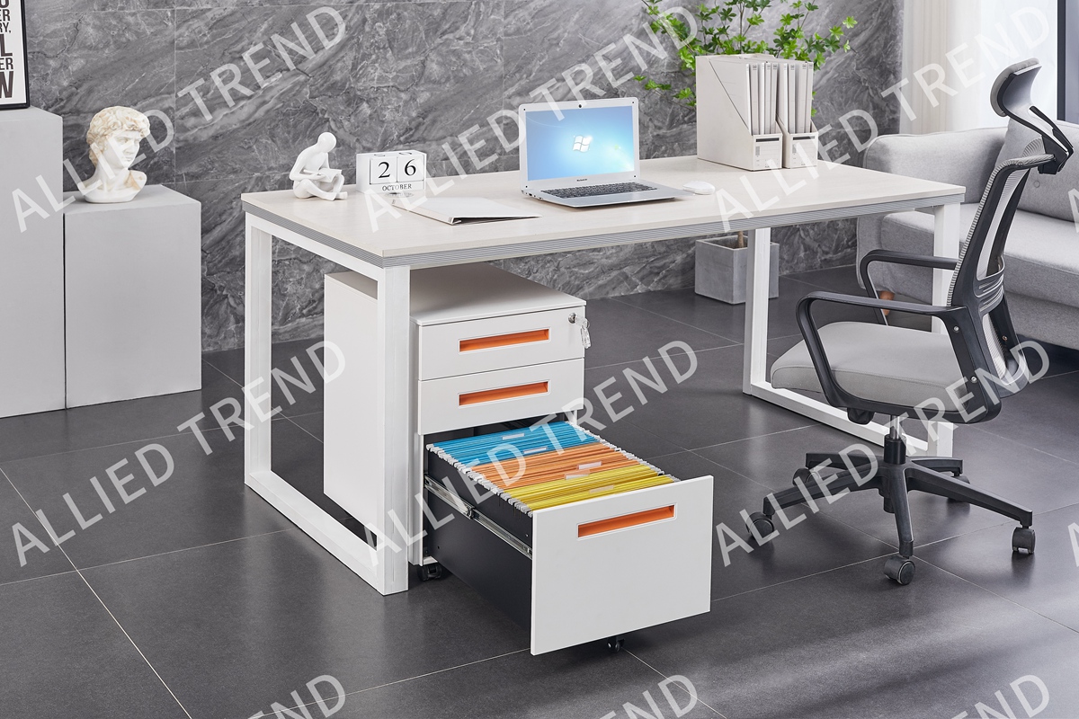 White and Orange Pull Inset Handle Three-Drawer Mobile Cabinets AT-MP-06