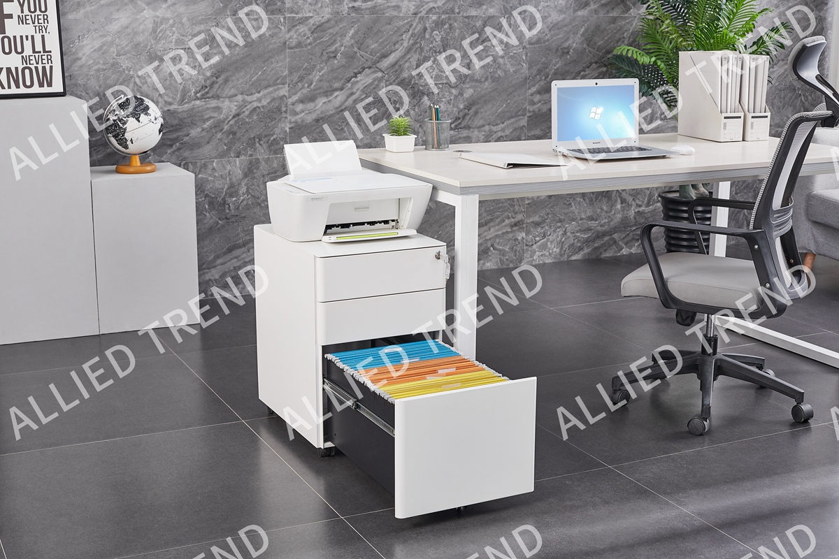 White Side-Pull Curved Three-Drawer Mobile Cabinets AT-MP-01